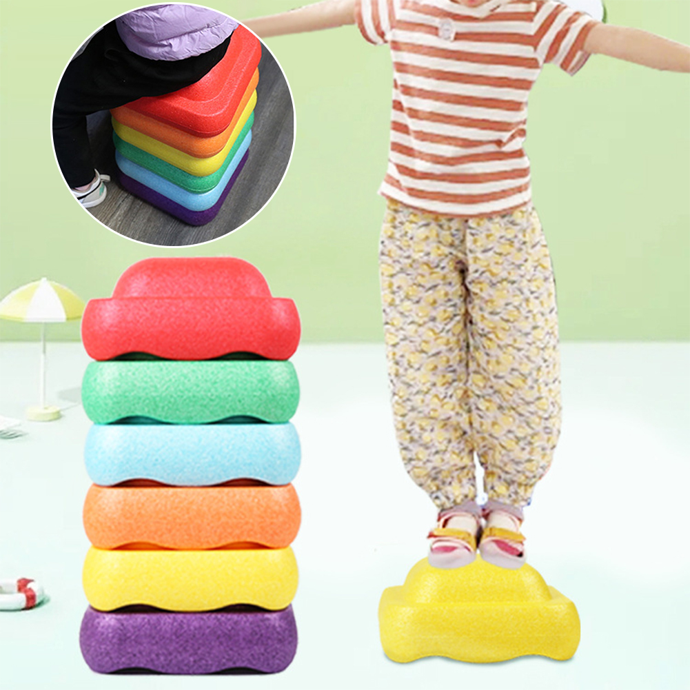 Baby Food Eat - 6色マルチカラーバランスストーン 子供用 安定性を促進する感覚玩具 ステッピングストーン 親子インタラクティブ玩具