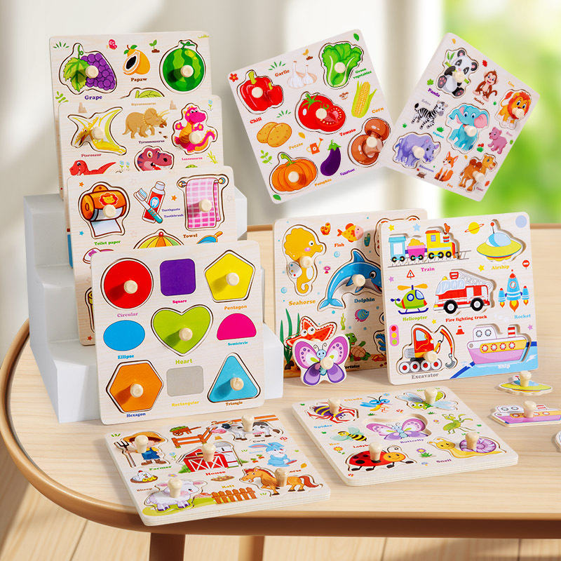 Baby Food Eat - モンテッソーリ木製パズルのおもちゃ子供のためのハンドジグソー生活認知魚ゲーム親子インタラクティブ教育玩具