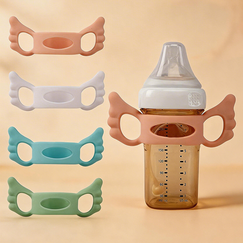 Baby Food Dispensing Spoon - 2個入り（ランダムカラー）シリコンハンドルスリーブ、エンジェルウィングス広口哺乳瓶ハンドル、柔らかく伸縮性のある哺乳瓶アクセサリー