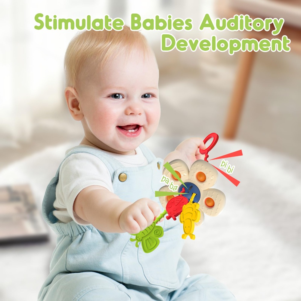Baby Food For 1 Year Old - 食品グレードのベビー感覚玩具、柔らかいシリコン製トランペット、新生児用噛むおもちゃ、早期教育フラワー、ベビー旅行用おもちゃ、1〜2歳向け