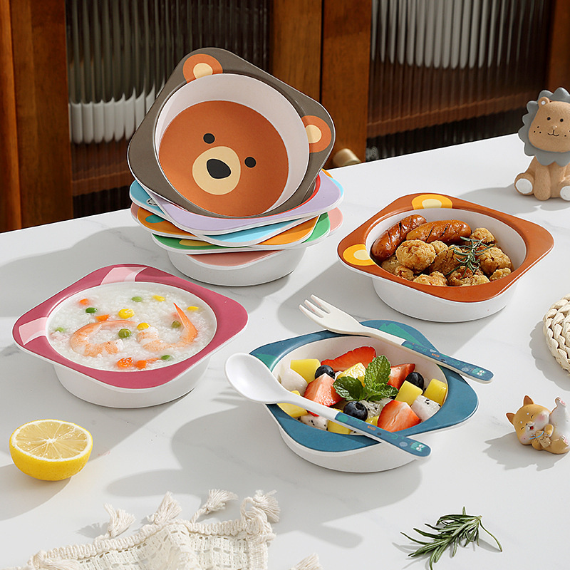 Baby Food With Fiber - ベビーボウル スプーン付き BPAフリー 竹繊維 子供用食器セット 軽量