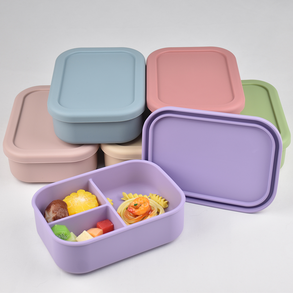 Baby Food Lunch - 3つのコンパートメントに分かれた食品グレードシリコン製弁当箱 - 水漏れ防止、電子レンジ対応、環境に優しい子供と大人のための食事準備容器