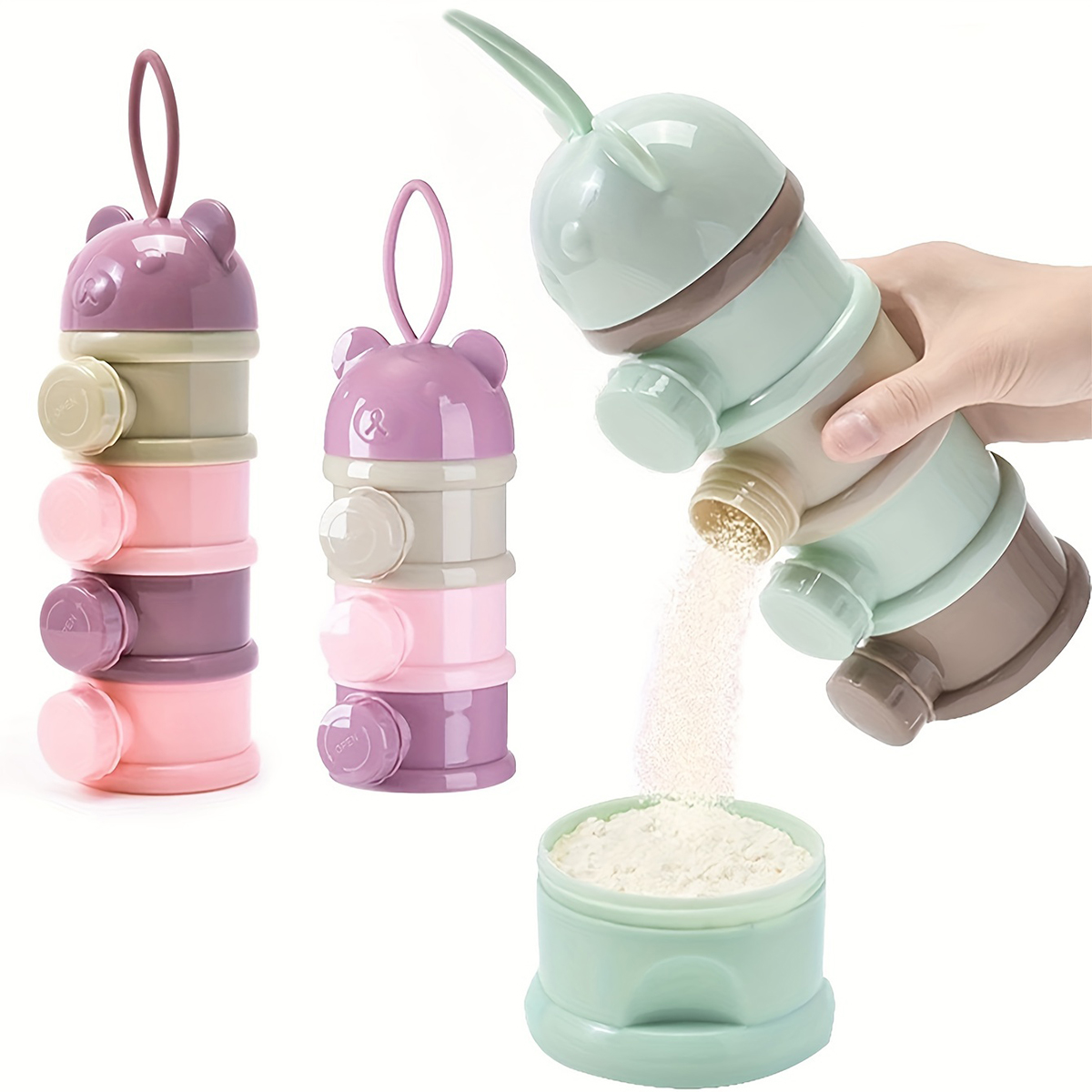 Baby Food Pouches - ストラップ付き大容量ベビーミルクパウダーコンテナ、ベビーフォーミュラディスペンサー、積み重ね可能な食品保存ボックス、ポータブルスナックボックス