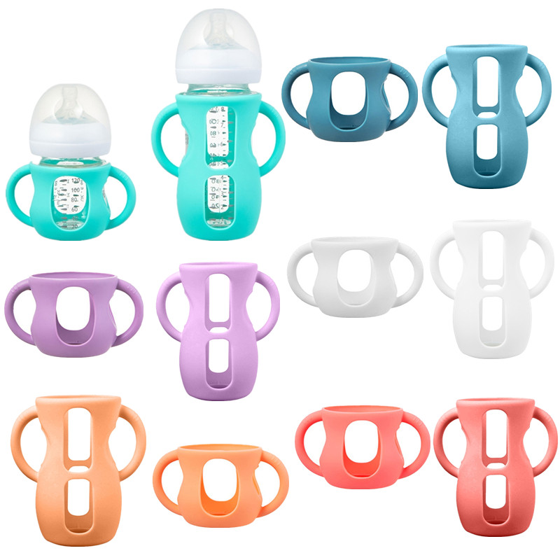 Baby Food Dispensing Spoon - シリコンベビーボトルホルダー,ハンドル付き,新生児用哺乳瓶カバー,BPAフリー,avent ,保護,120 ml, 240ml