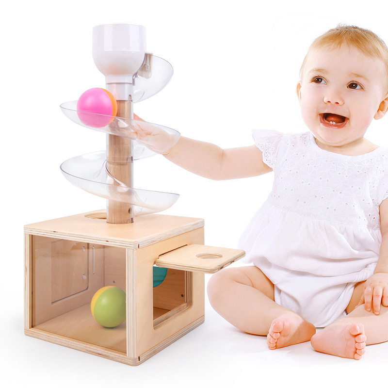 Baby Food Eat - モンテッソーリおもちゃ 赤ちゃん早期教育パズル 回転トラック ローリングボール スライディングボール 木製タワーおもちゃセット