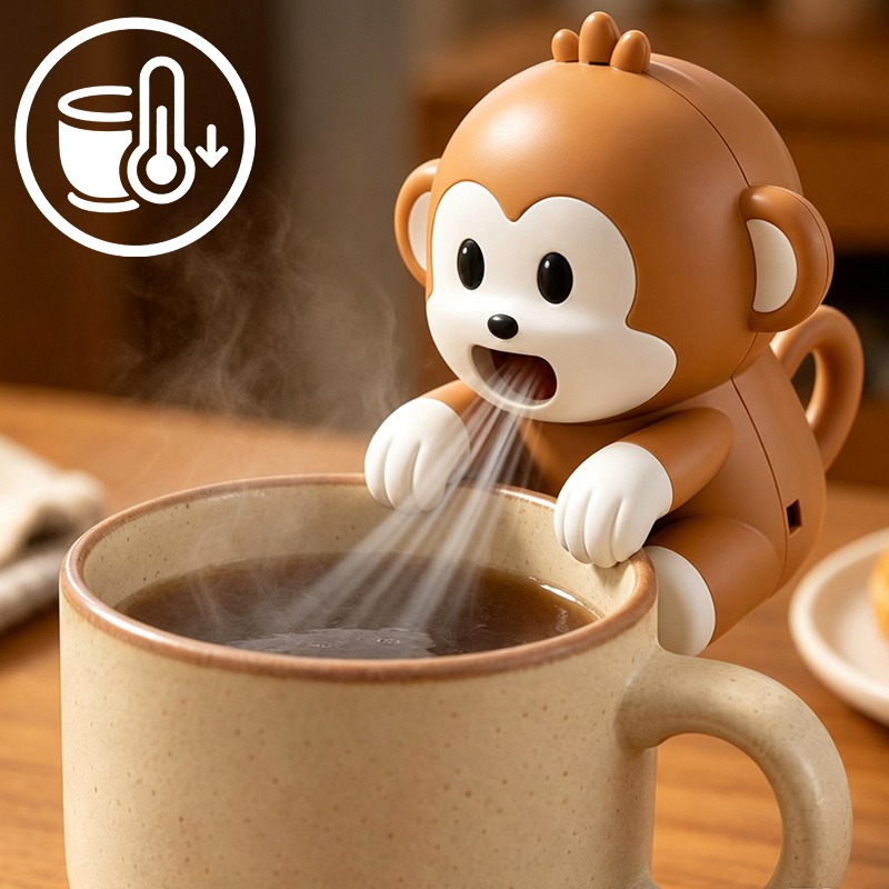 Baby Food For 1 Year Old - 持ち運び可能な猿型フードクーラーファン、USB充電式、3段階風量調節、静音クリップ式ミニブロワー、ベビーフード、スープ、デスク、家庭、旅行用