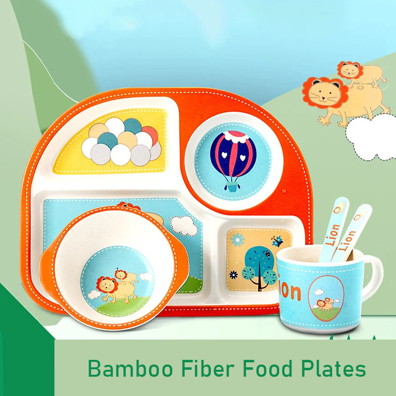 Baby Food With Fiber - 子供の皿パーティション竹繊維食品プレート赤ちゃん落下防止ベビー給餌ボウル漫画子供食器