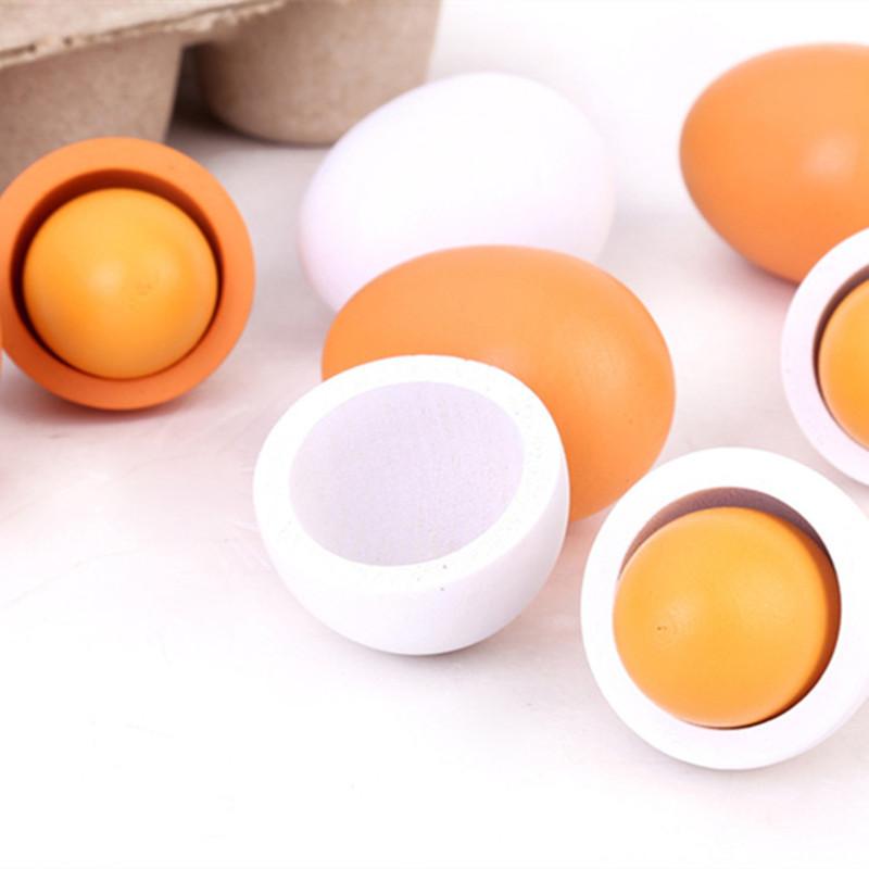 Baby Food Egg - 6 個キッチン木製人工卵セット DIY おもちゃ赤ちゃん早期教育食品おもちゃミニキッチン食品装飾子供ごっこ遊びおもちゃ