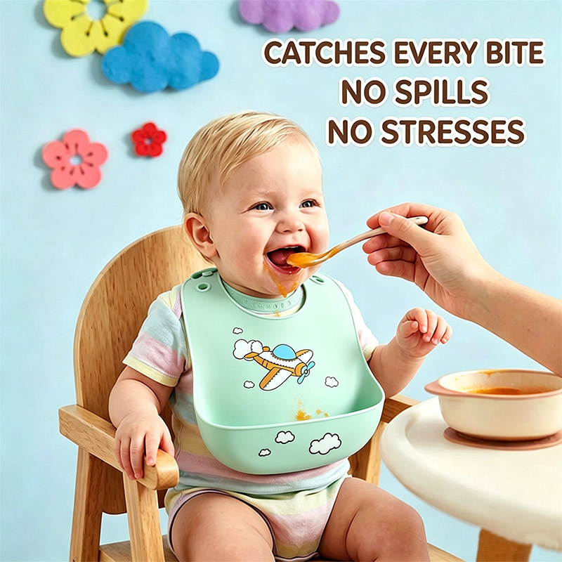 Baby Food Eat - シリコン製ベビー用食事エプロン 防水フードキャッチャーエプロン 調節可能なソフトシリコン製幼児用エプロン お手入れ簡単 乳児用食事エプロン