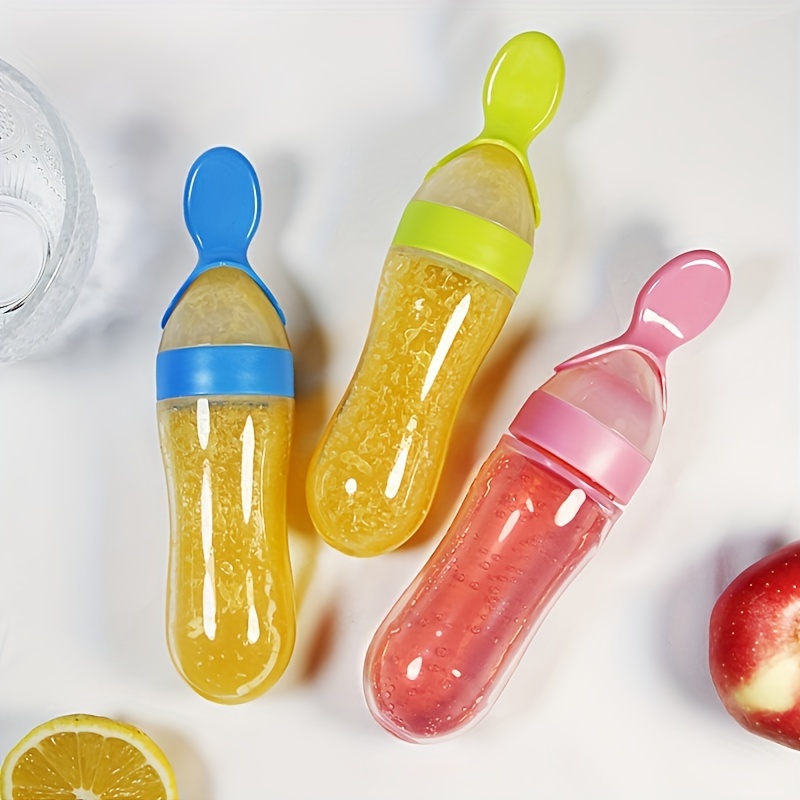 Baby Food Lunch - ベビー用シリコン製哺乳瓶、スプーン付き、3オンスの食品分配スプーン、食品絞り出しスプーン、男の子と女の子の幼児に適しています