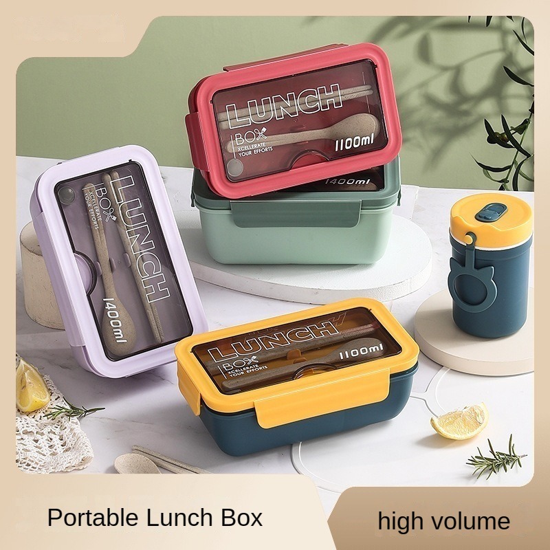 Baby Food Lunch - スプーン付き電子弁当箱、箸食器、食品収納容器、子供、子供、学校、オフィス、1100ml