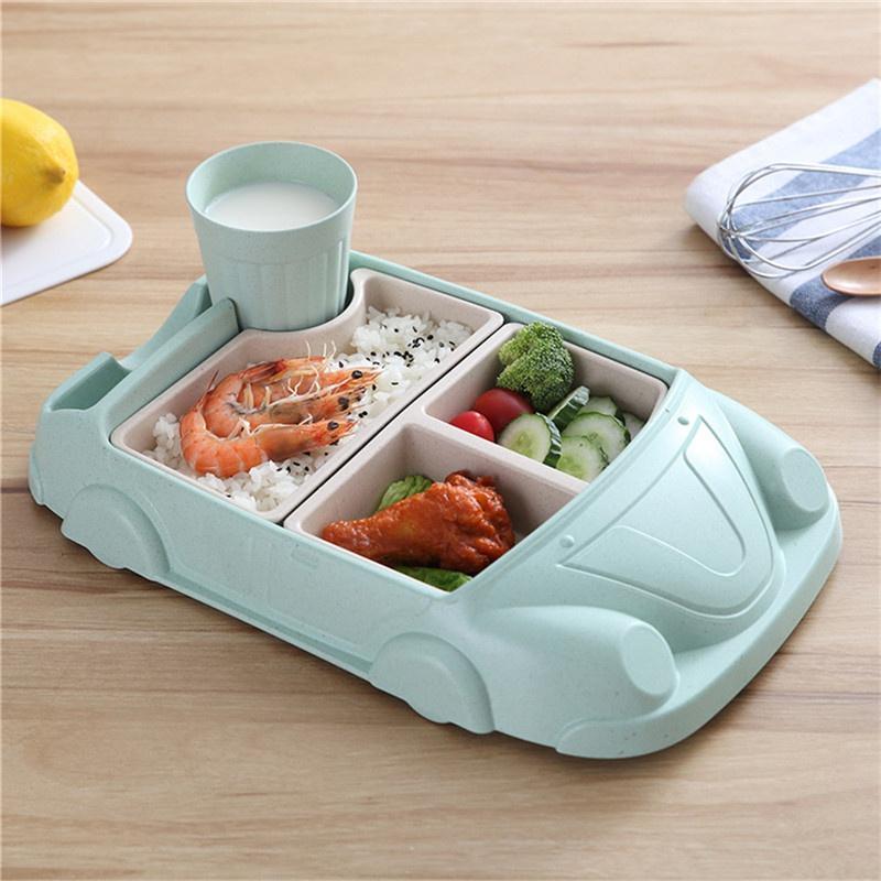 Baby Food With Fiber - 食品グレードの竹繊維製ベビー食器、創造的なグリッドデザインの幼児用食事プレートマット、子供用漫画スタイルの無毒食器