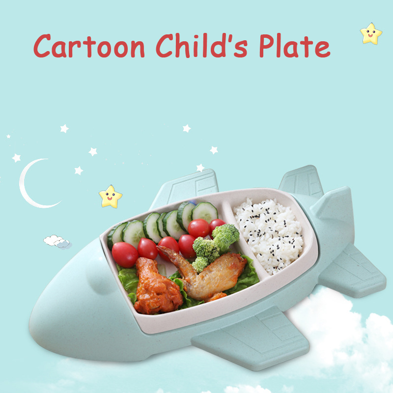 Baby Food With Fiber - クリエイティブな漫画の車の飛行機のプレート、子供用の多機能フードトレイ、竹繊維の子供用ライス料理、赤ちゃん用の独立したプレート