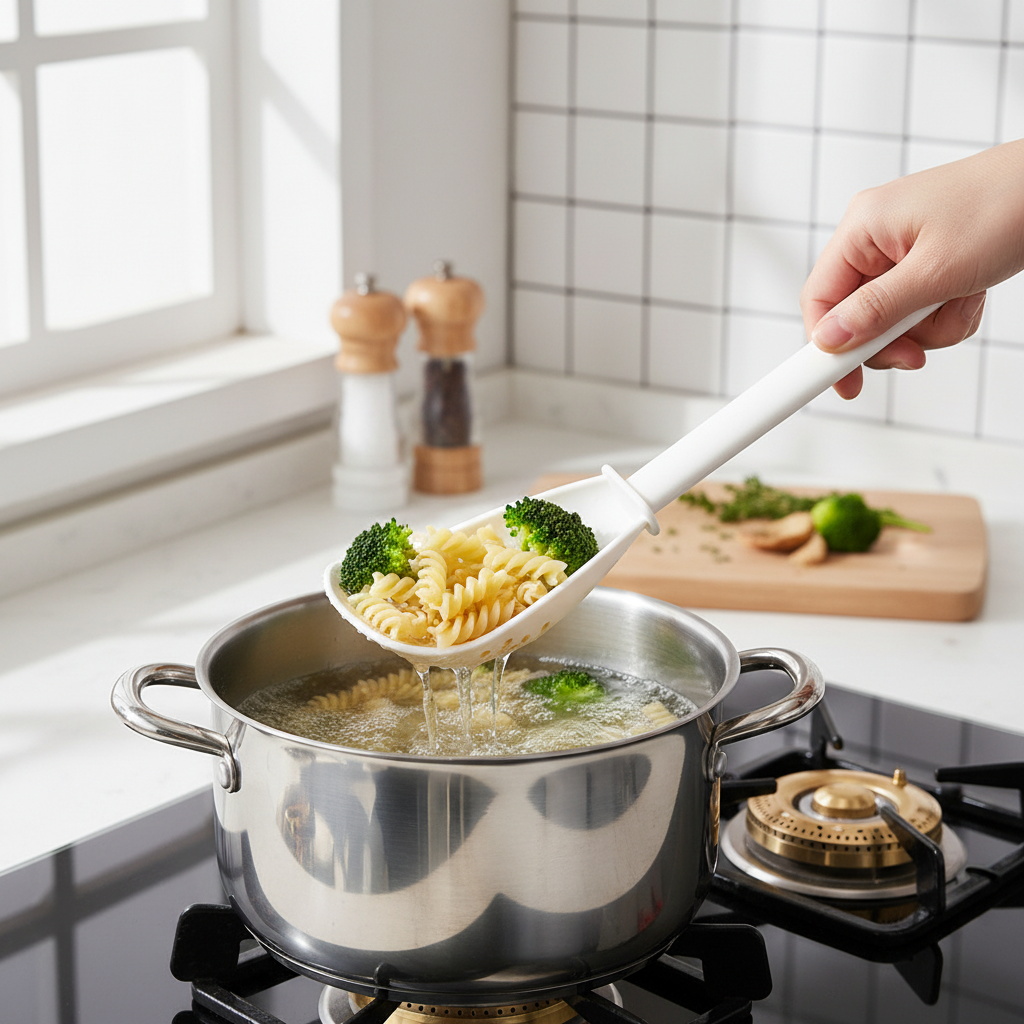 Baby Food Strainer - 多機能プラスチック水切りスプーンキッチンツールベビーフードマッシャー麺こし器滑り止めハンドル付き食器洗い機対応
