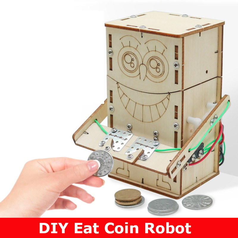 Baby Food Eat - 木製電動食べるコインロボット DIY モデル & 組み立て玩具科学 &