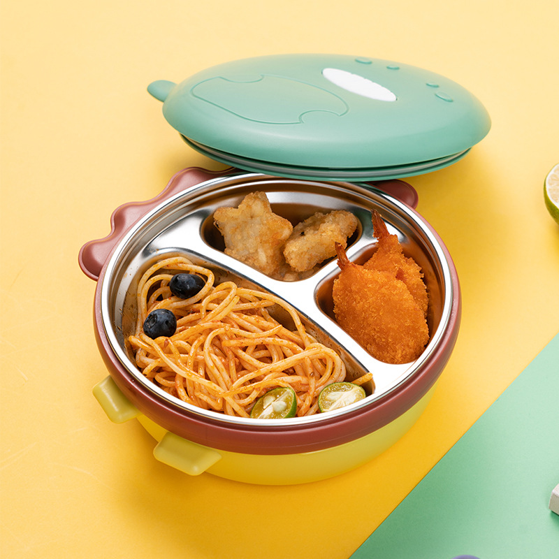 Baby Food Usa - 子供用ステンレス製仕切り皿 吸盤式 水入り断熱補助食器 ベビー成長食器