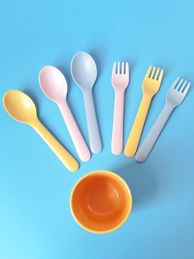 Baby Food With Fiber - 竹繊維フォークスプーンベビー補助食品トレーニングレストランフルーツデザートフォーク大人子供用食器セット韓国Sle