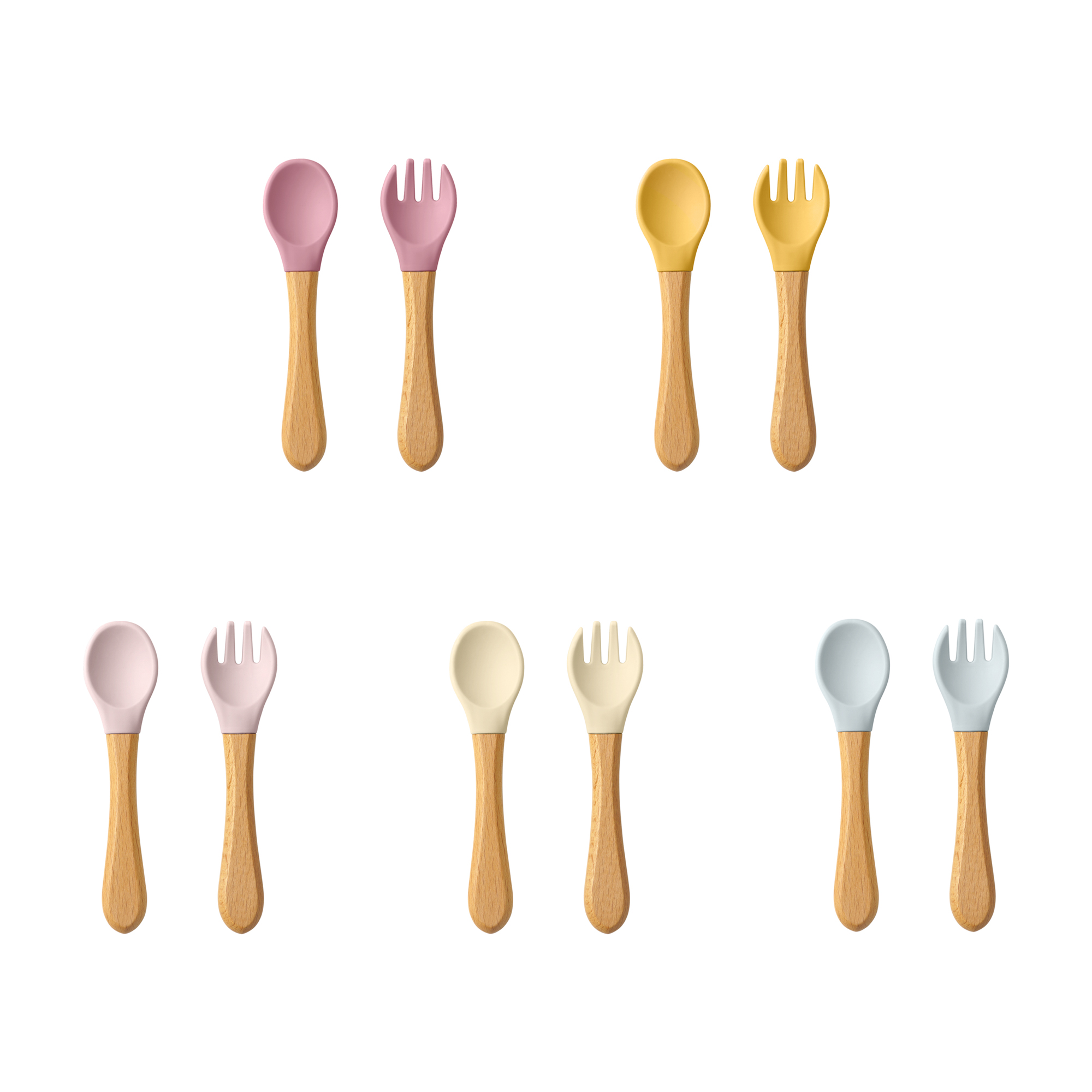 Baby Food Lunch - 2 個ベビー学習スプーン食器セット食品グレードの木製ハンドルシリコーンスプーンフォークカトラリートレーニングスプーン給餌食器