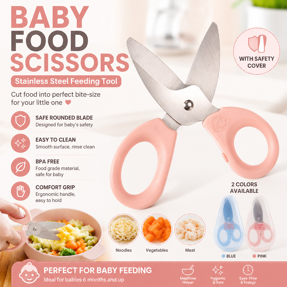 Baby Food Usa - ベビーフードはさみ ステンレス製ベビー用はさみ BPAフリー 安全キッチンはさみ 幼児用食品切断はさみ 簡単お手入れ