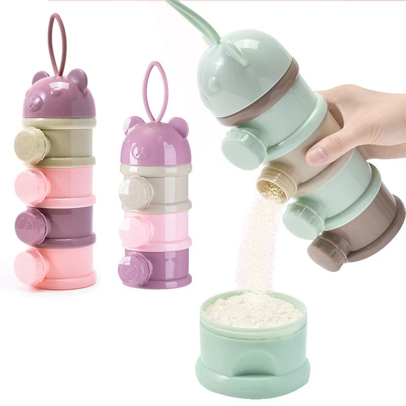 Baby Food Pouches - 3/4 層ベビーポータブルベビーフード収納ボックス複数の開口部ディスペンサー漫画幼児粉ミルクボックス幼児スナック容器