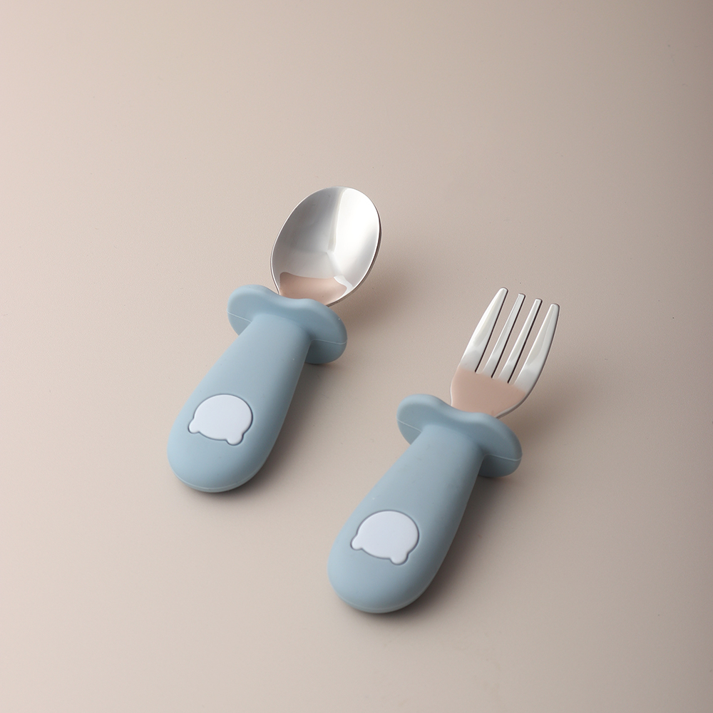 Baby Food Lunch - ベビーパンダ型シリコンスプーンとフォーク ステンレス製ベビー用食器スプーン