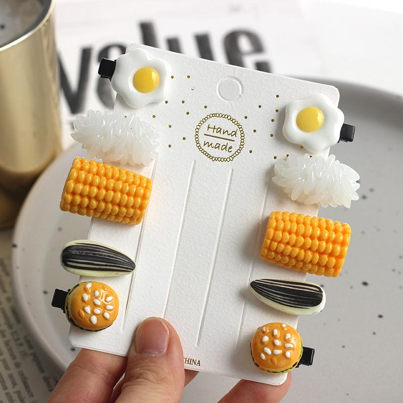 Baby Food Egg - 10個入り 面白いノベルティヘアピン 赤ちゃん女の子用ヘアアクセサリー 模造食品 ひまわりの種 卵型ヘアピン