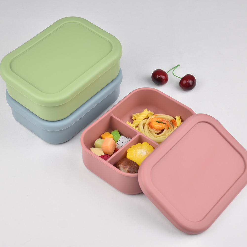 3つのコンパートメントに分かれた食品グレードシリコン製弁当箱 - Baby Food Lunch のレビューと価格
