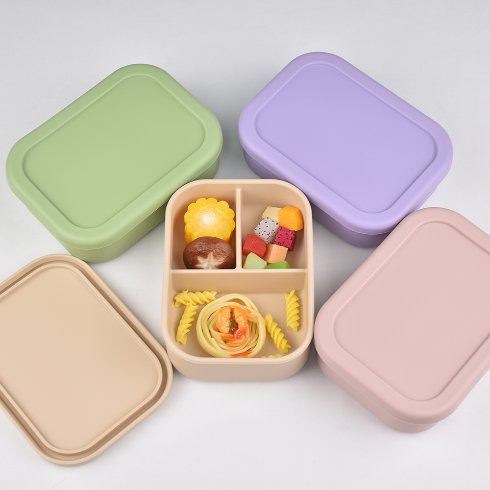 3つのコンパートメントに分かれた食品グレードシリコン製弁当箱 - Baby Food Lunch のレビューと価格