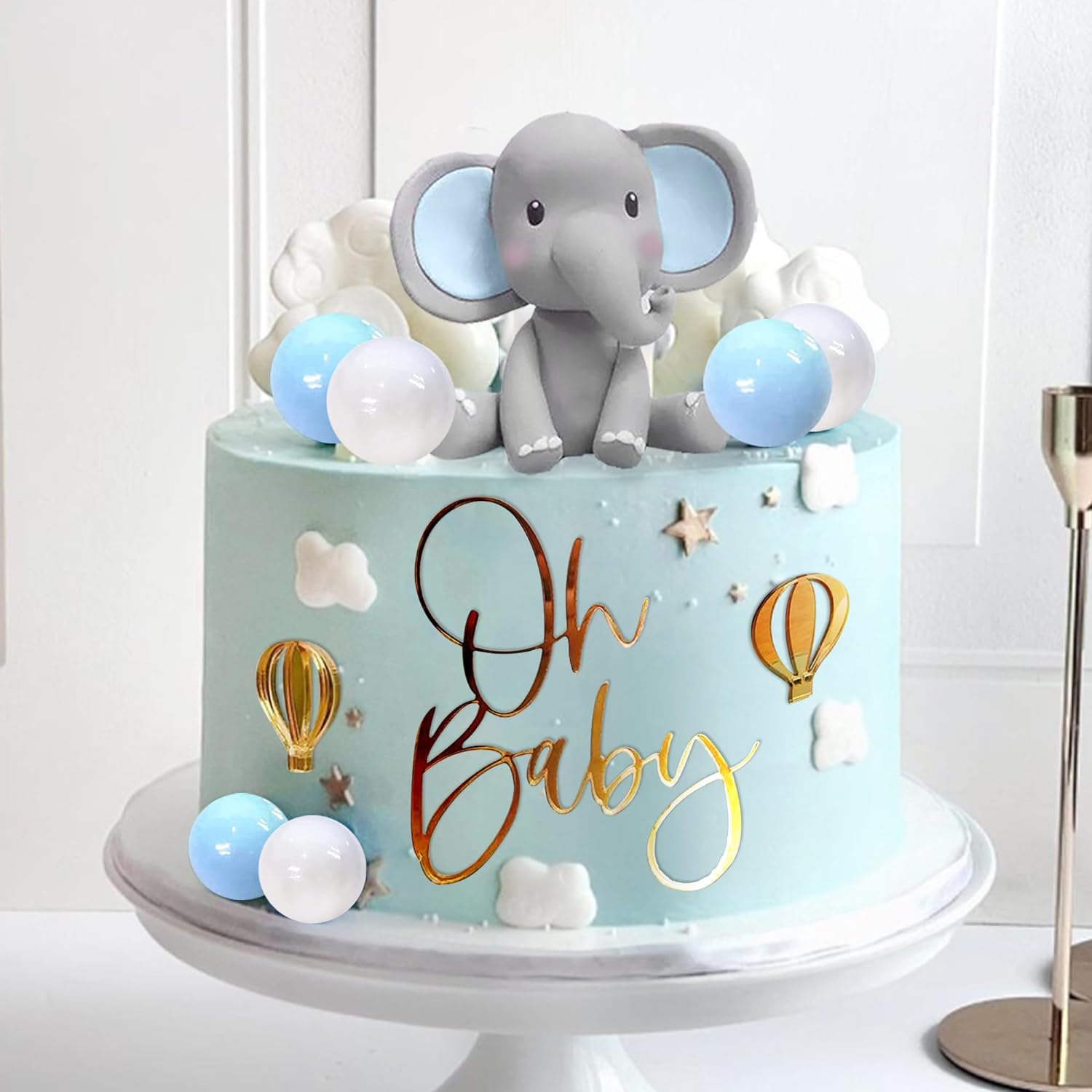 象のケーキデコレーション ベビーケーキトッパー 青白のパール - Baby Food For 1 Year Old のレビューと価格