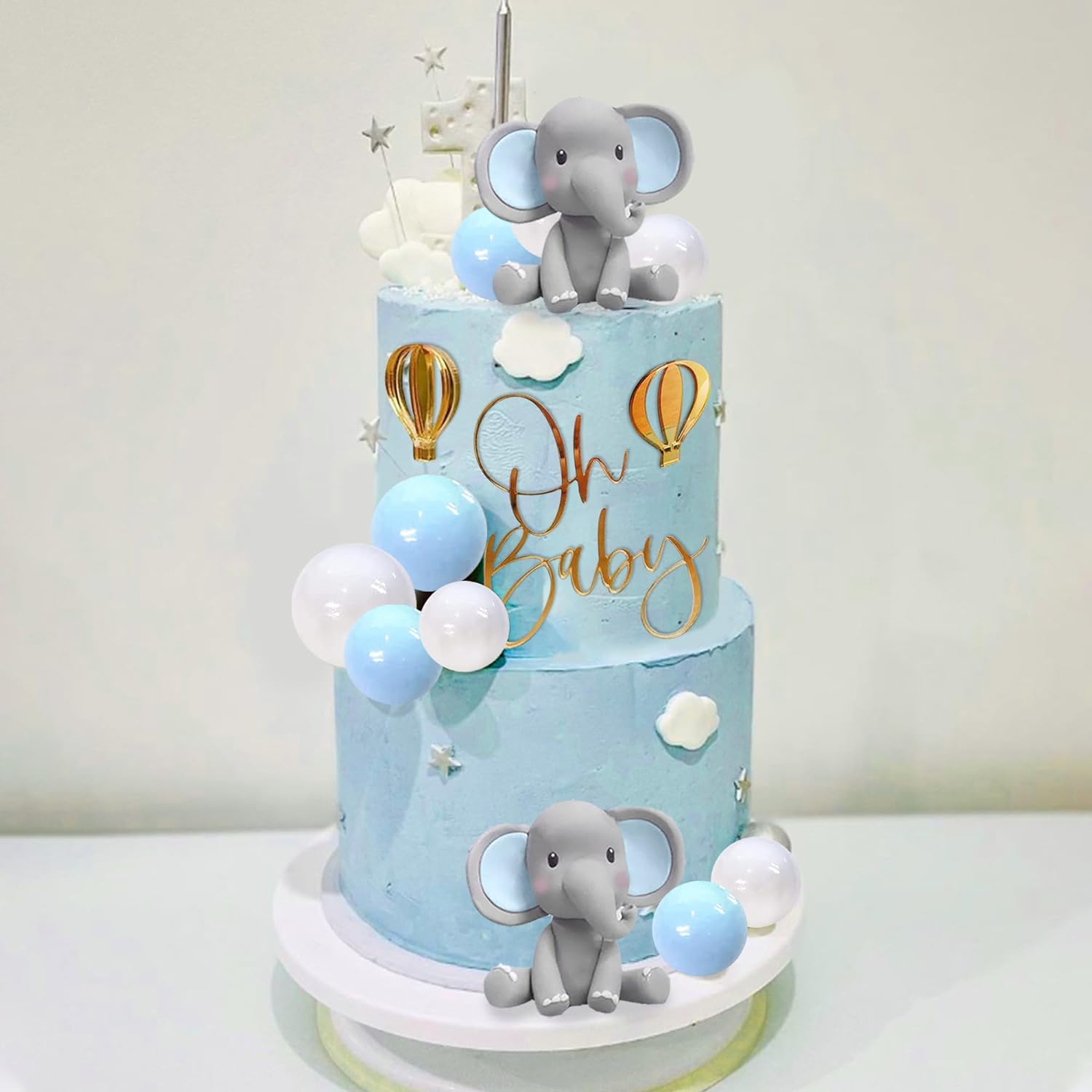 象のケーキデコレーション ベビーケーキトッパー 青白のパール - Baby Food For 1 Year Old のレビューと価格