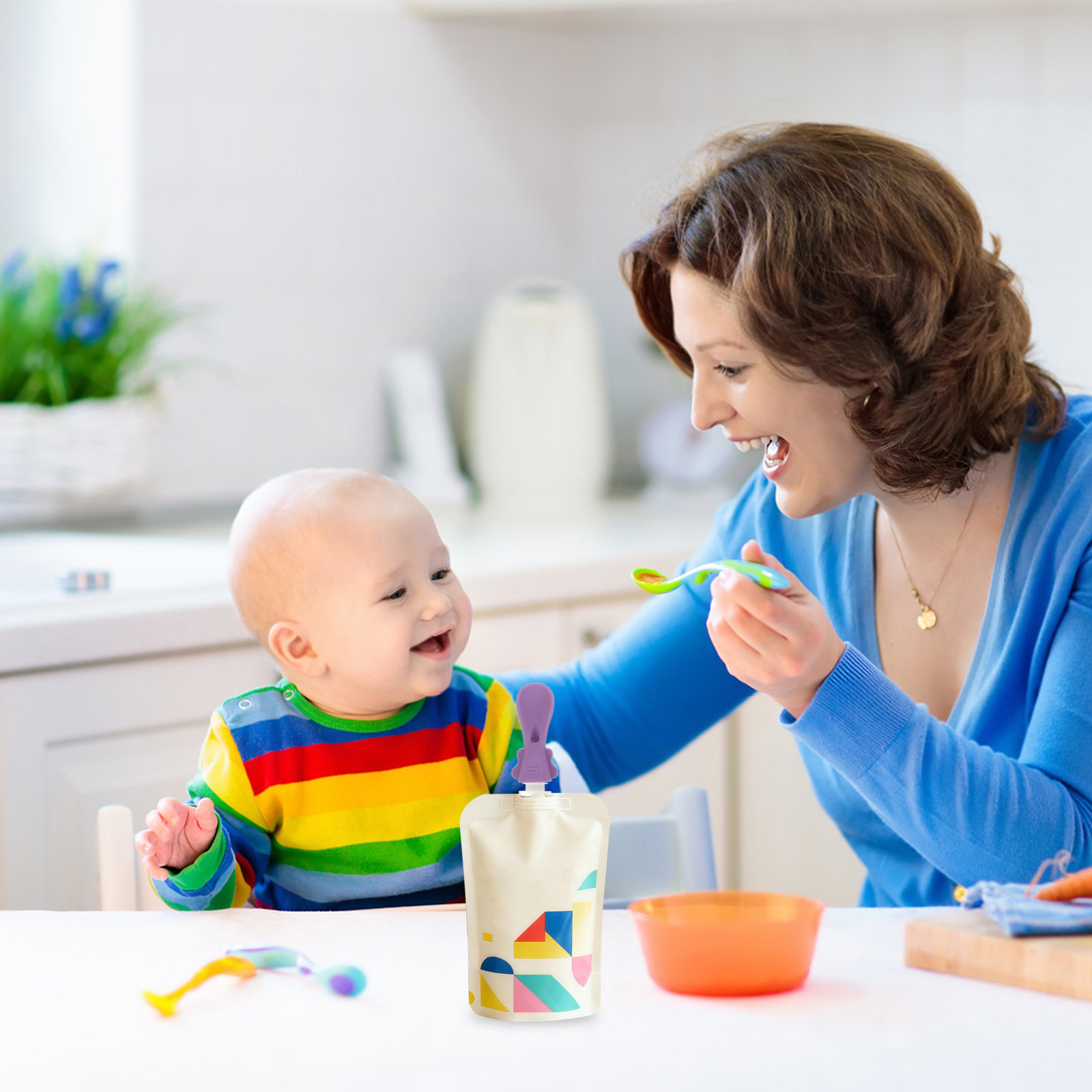 5個入りシリコン製ベビーポーチスプーンアタッチメントセット、 - Baby Food Pouches のレビューと価格