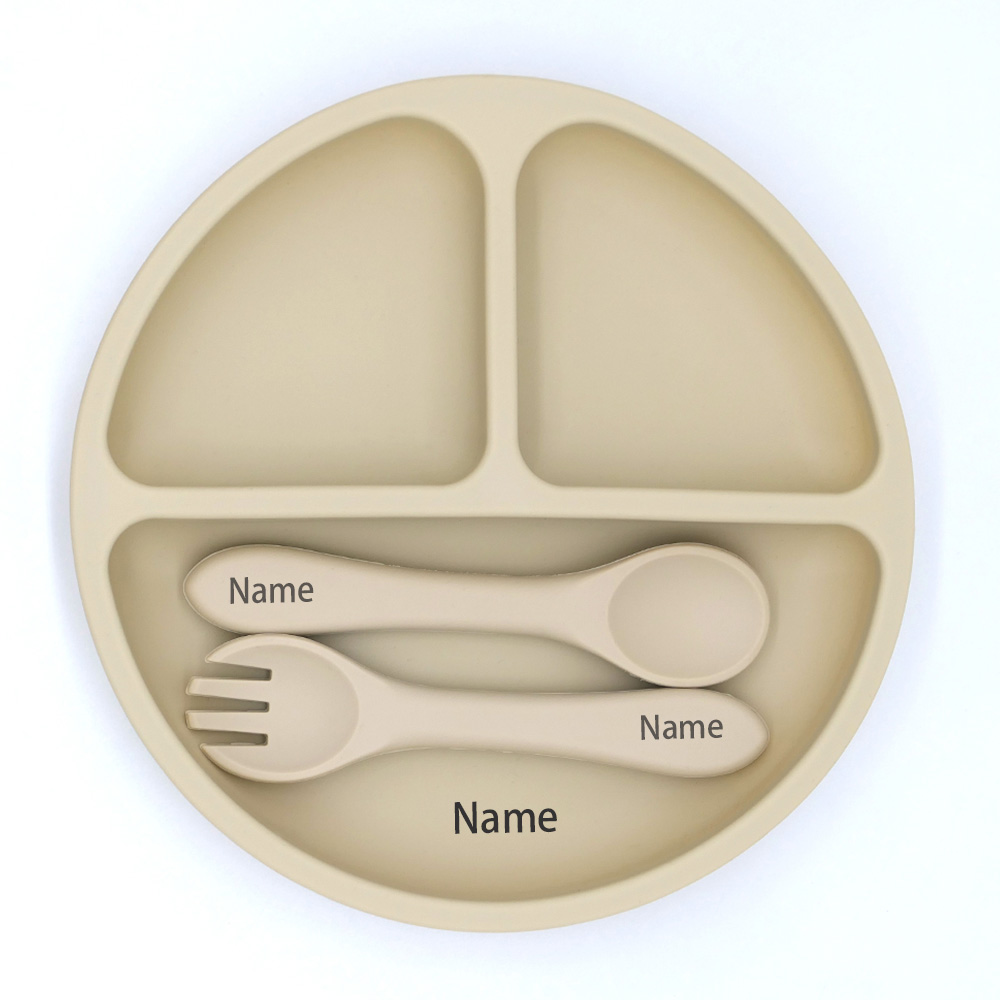 無料の名前印刷シリコン子供用食器給餌ボウルシリコンフォークス - Baby Food Lunch のレビューと価格