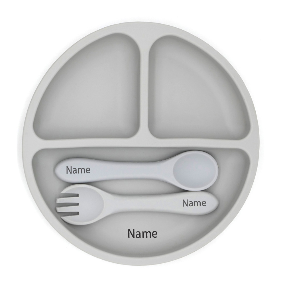 無料の名前印刷シリコン子供用食器給餌ボウルシリコンフォークス - Baby Food Lunch のレビューと価格