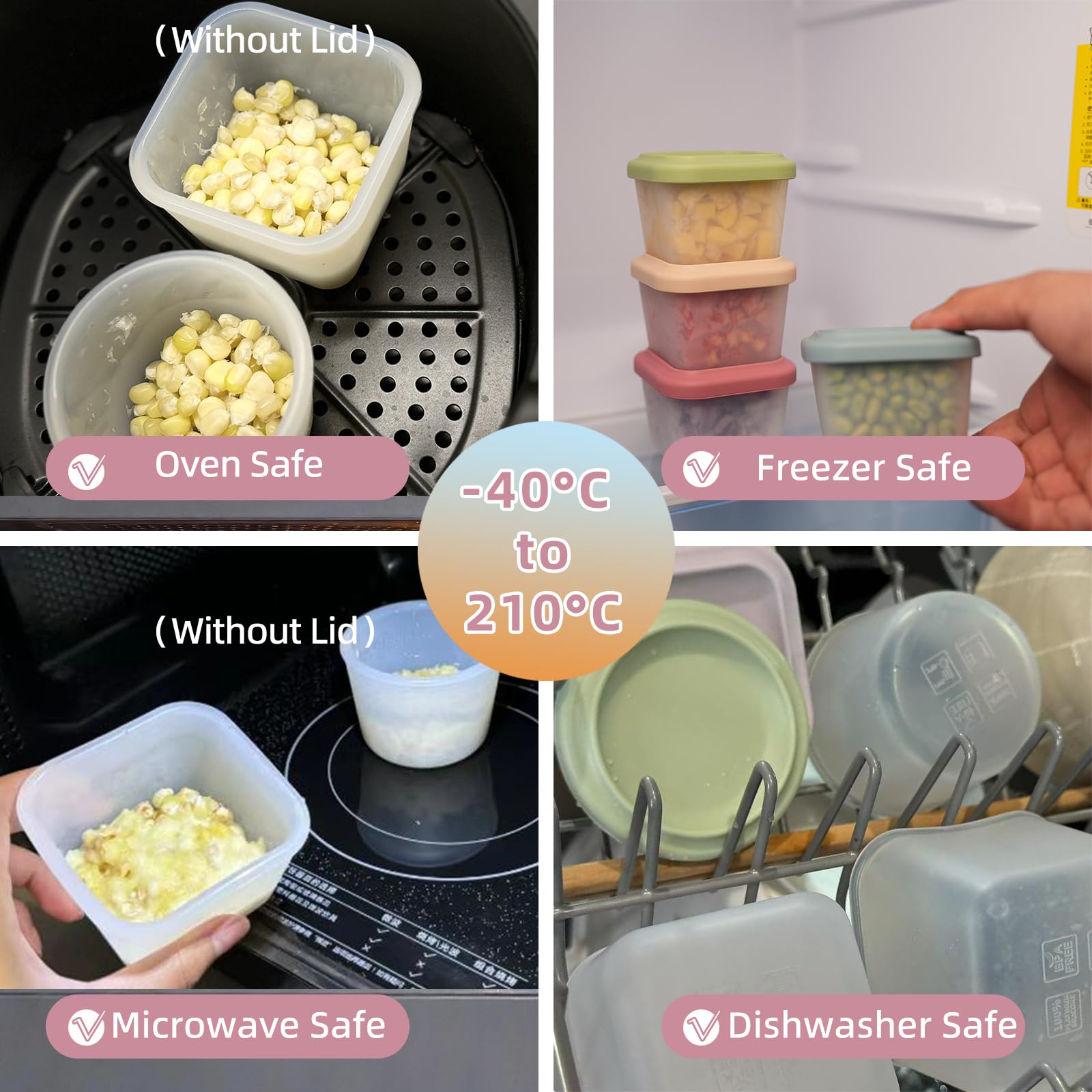食品グレードシリコン製ベビーフード容器、気密保存容器、冷凍・ - Baby Food Usa のレビューと価格