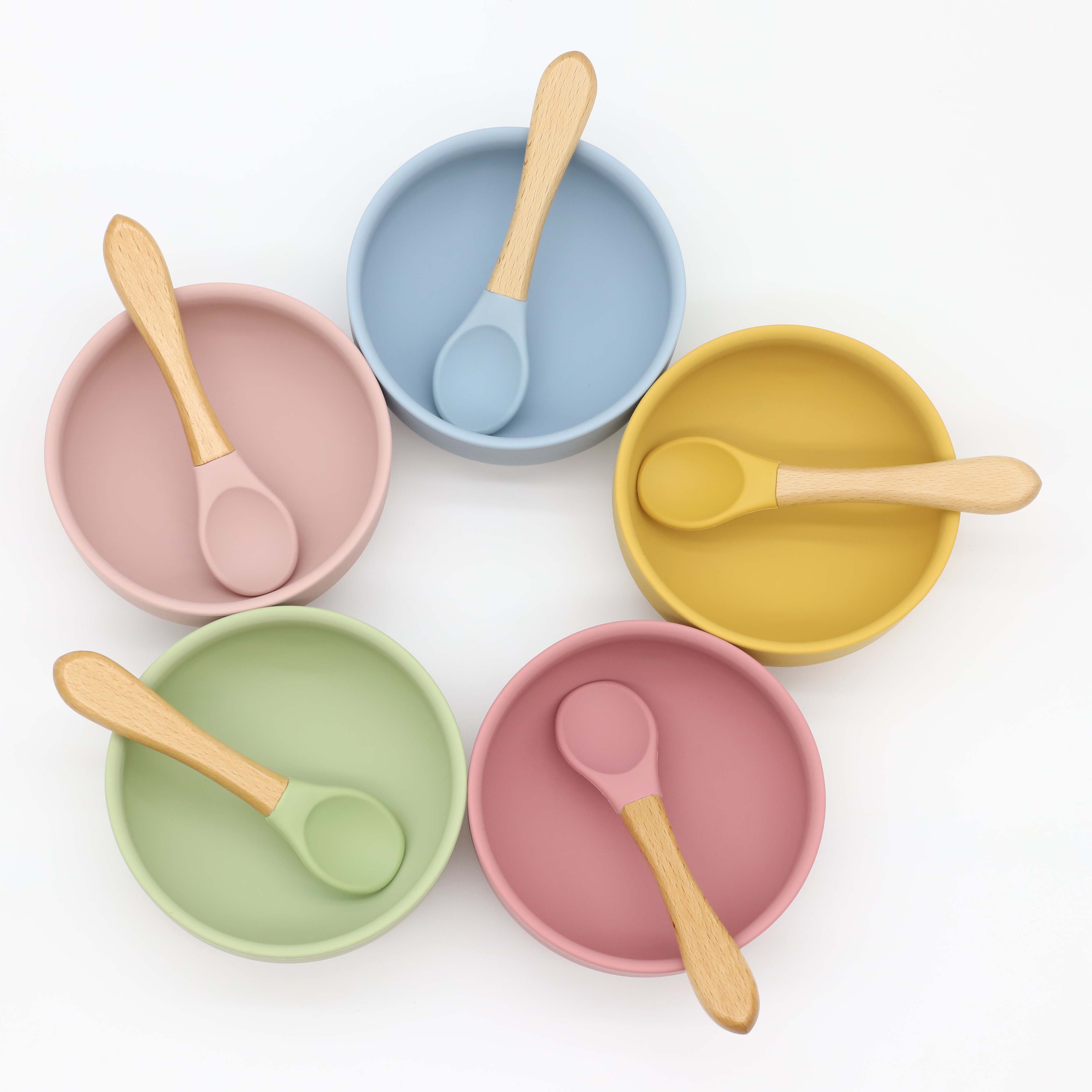 吸盤付きシリコンボウル、木製ハンドルのスプーン、ベビーフード - Baby Food Dispensing Spoon のレビューと価格