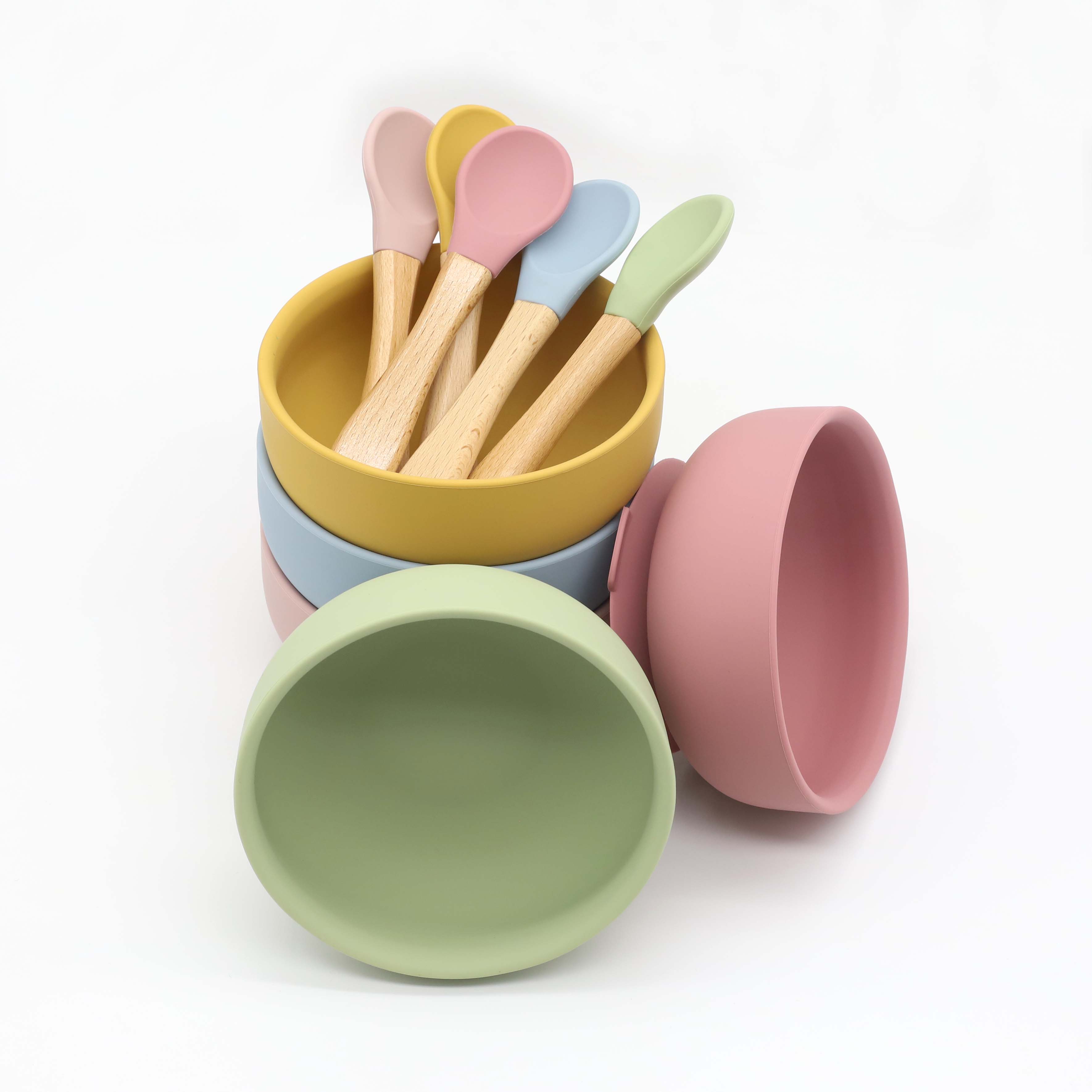 吸盤付きシリコンボウル、木製ハンドルのスプーン、ベビーフード - Baby Food Dispensing Spoon のレビューと価格