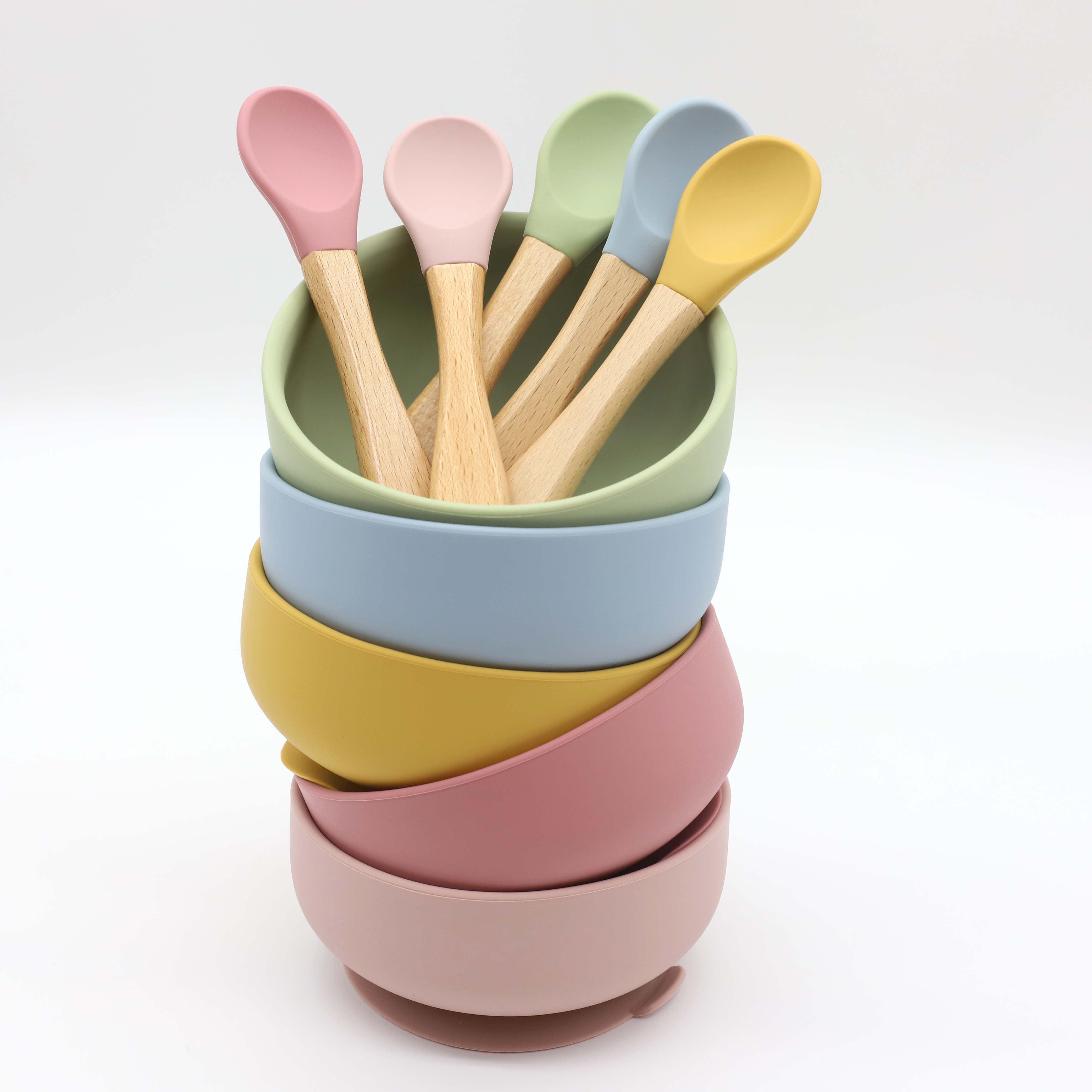 吸盤付きシリコンボウル、木製ハンドルのスプーン、ベビーフード - Baby Food Dispensing Spoon のレビューと価格