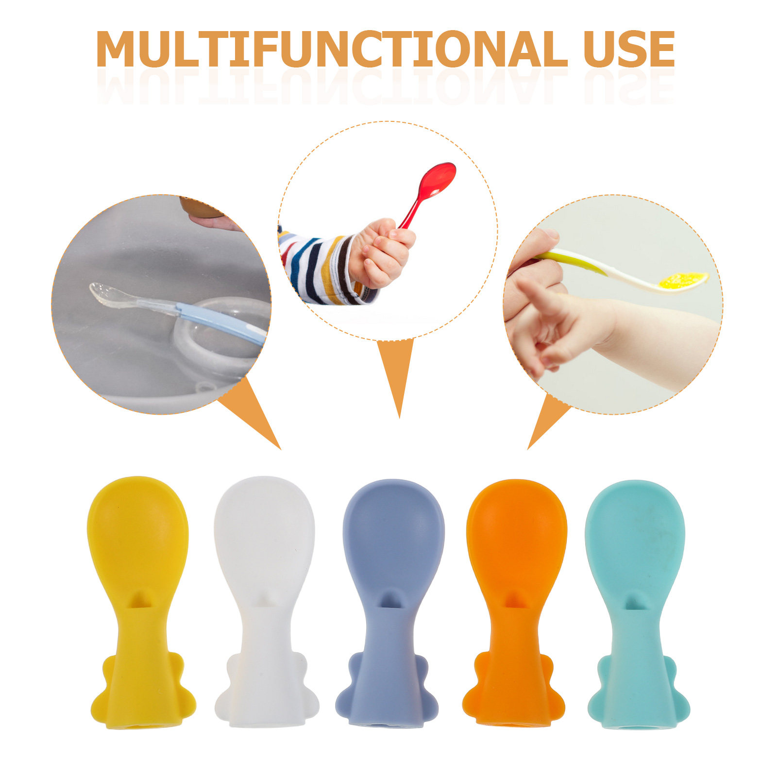 5個入りシリコン製ベビー用フィーディングスプーンアタッチメン - Baby Food Pouches のレビューと価格