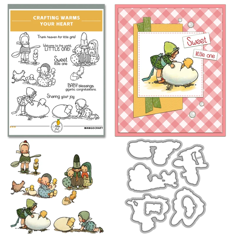 かわいい赤ちゃん子供と卵ひよこカッティングダイクリアスタンプ - Baby Food Egg のレビューと価格